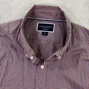 Charles‎ Tyrwhitt Mens Large Gingham Short Sleeve Button Down Non Iron Shirt EUC